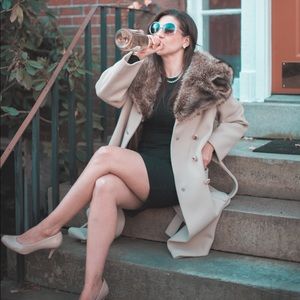 Vintage Genuine Fur Trim Cream Coat